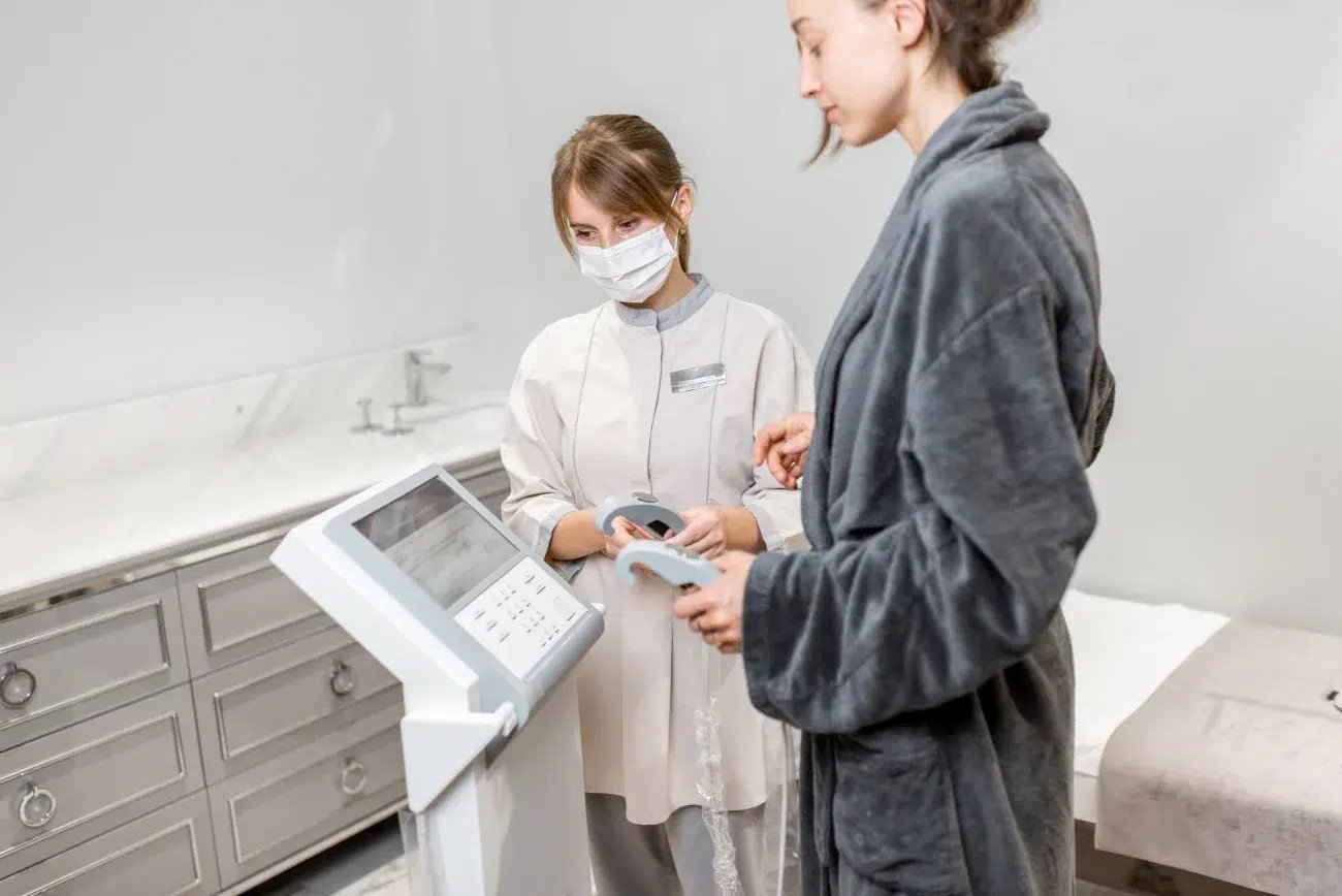 Woman measuring body composition balance inbody