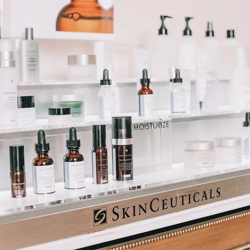 SkinCeuticals products in display racks