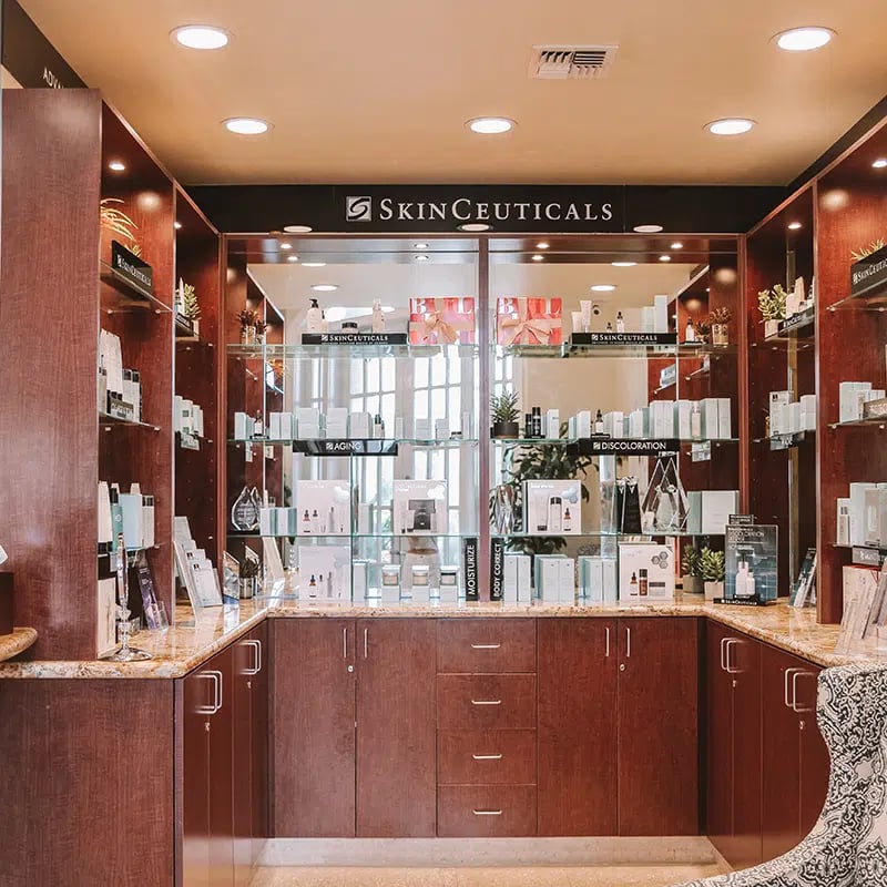 SkinCeuticals products in display shelves